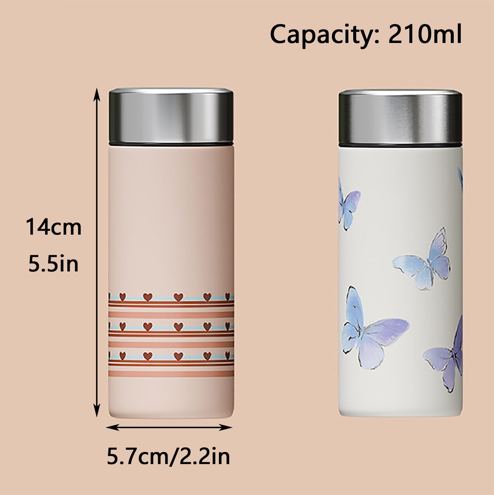 210ml / 7oz, Termo Cafe Pequeño, Vaso Termico, Fácil de Limpiar, Hermética y A Prueba de Fugas, Ideal para Llevar Fuera(Pink)