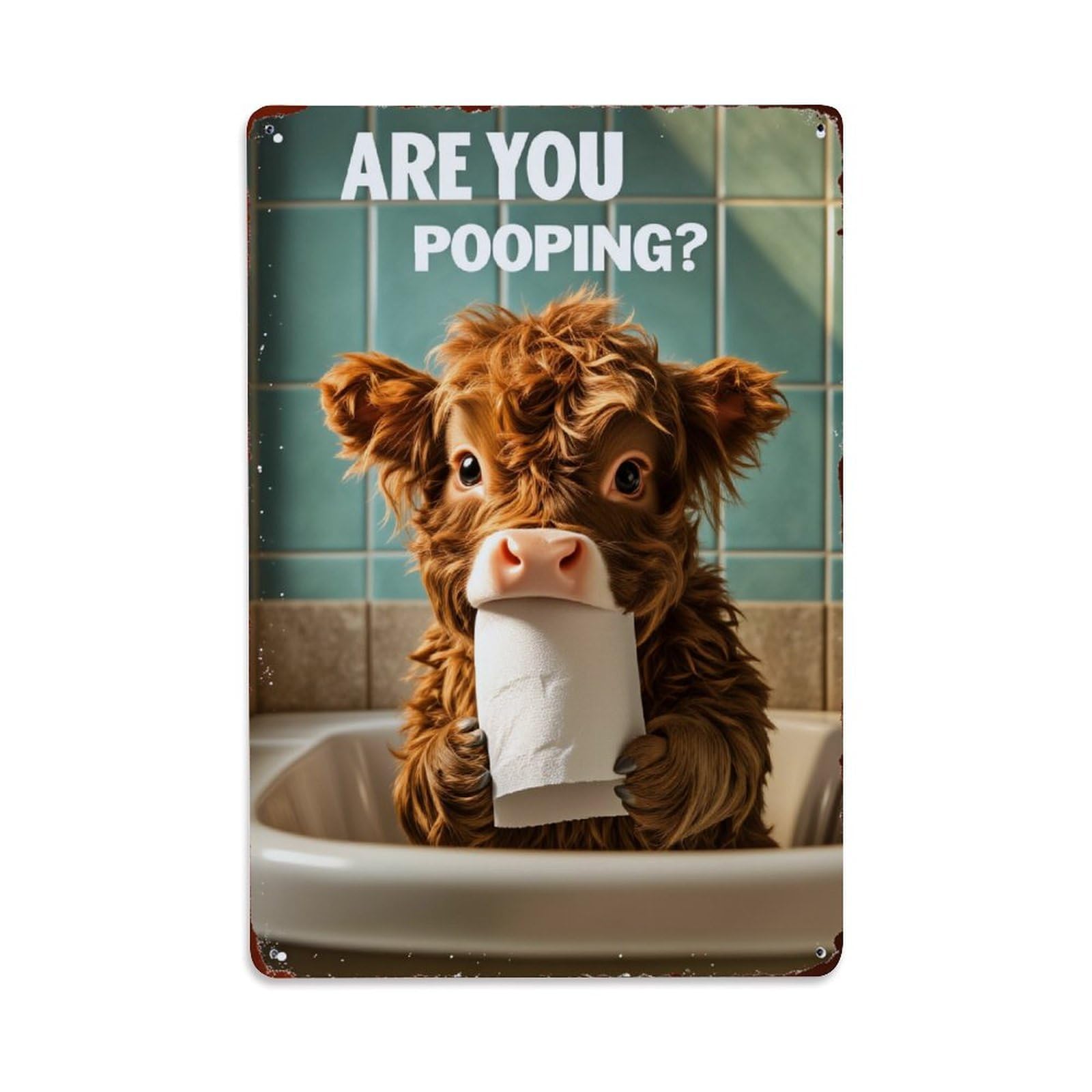 Enderetf Vintage Cow Holding Toilet Paper In Sink Tin Sign Metal Poster, Home Bar Garage Man Cave Cafe Indoor & Outdoor Wall Decoration 8X12inches