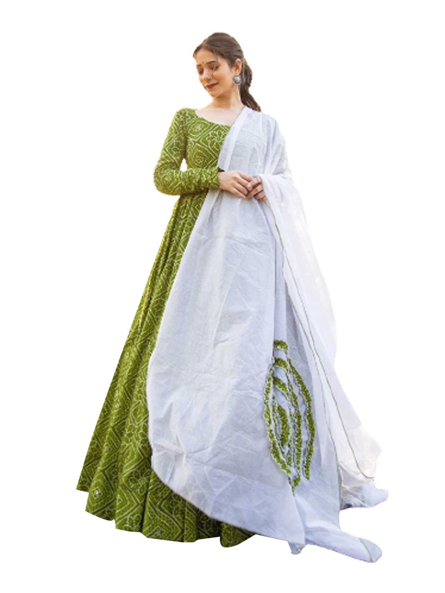 Indian jaipuri Bandhej Printed Woman Soft Long Maslin Flairy Anarkali Festival Kurti Summer 6271