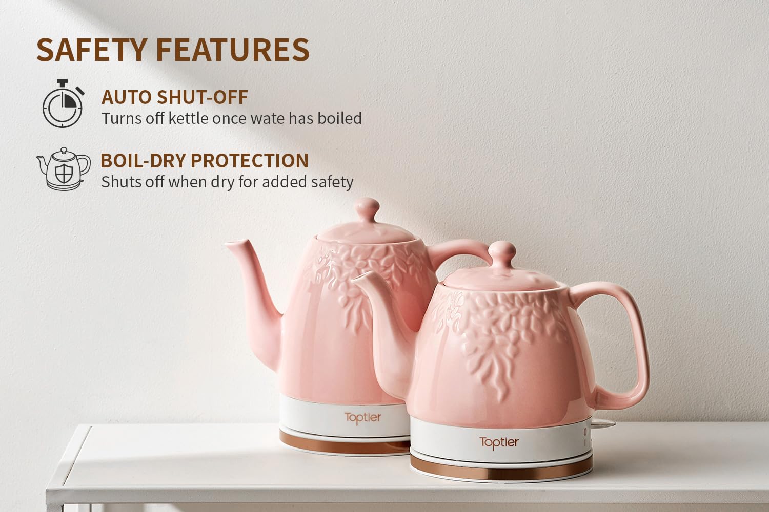 Toptier Electric Ceramic Tea Kettle, Boil Water Quickly