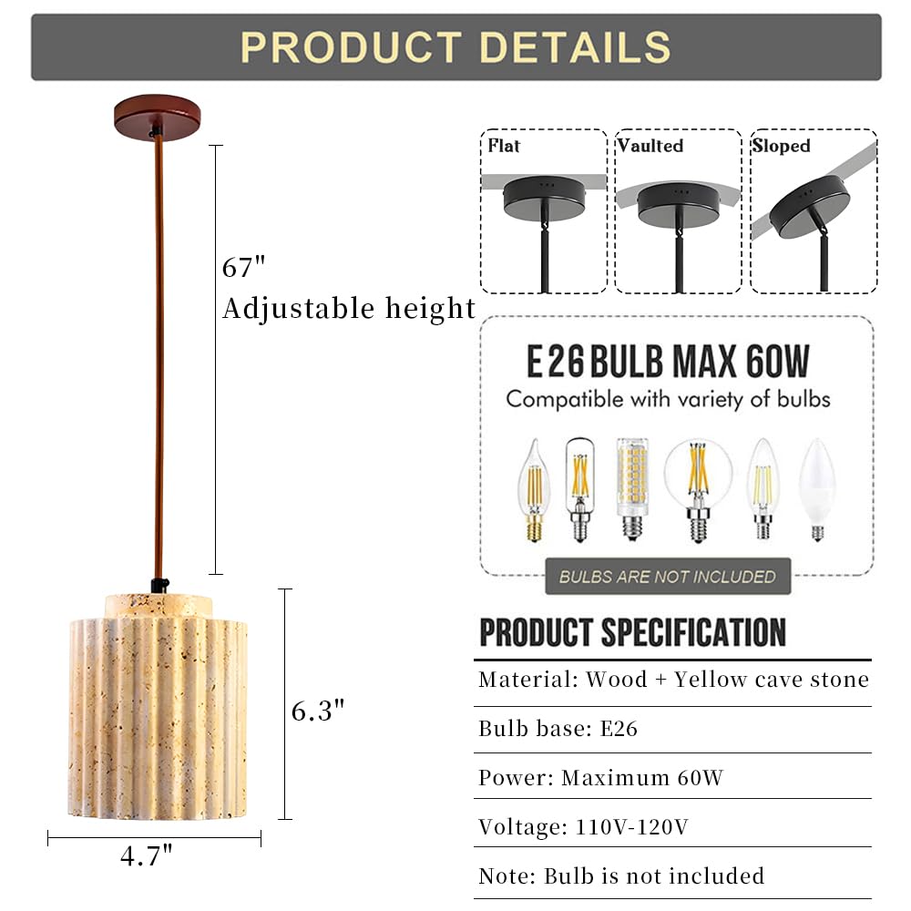 Lampada a sospensione moderna creativa in travertino giallo a in pietra naturale nordica Isola della cucina sopra lavello Lampadario singolo moderno in marmo