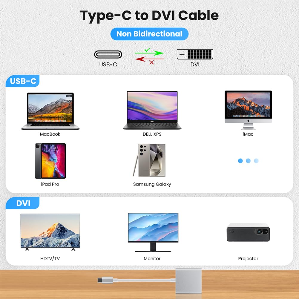AXFEE Adattatore da USB C a DVI, Adattatore DVI 4K, Compatible Con MacBook Air/i-Pad Pro 2018, MacBook Pro 2018/2017, Samsung Galaxy S10/S9, Surface Book 2 -Argento