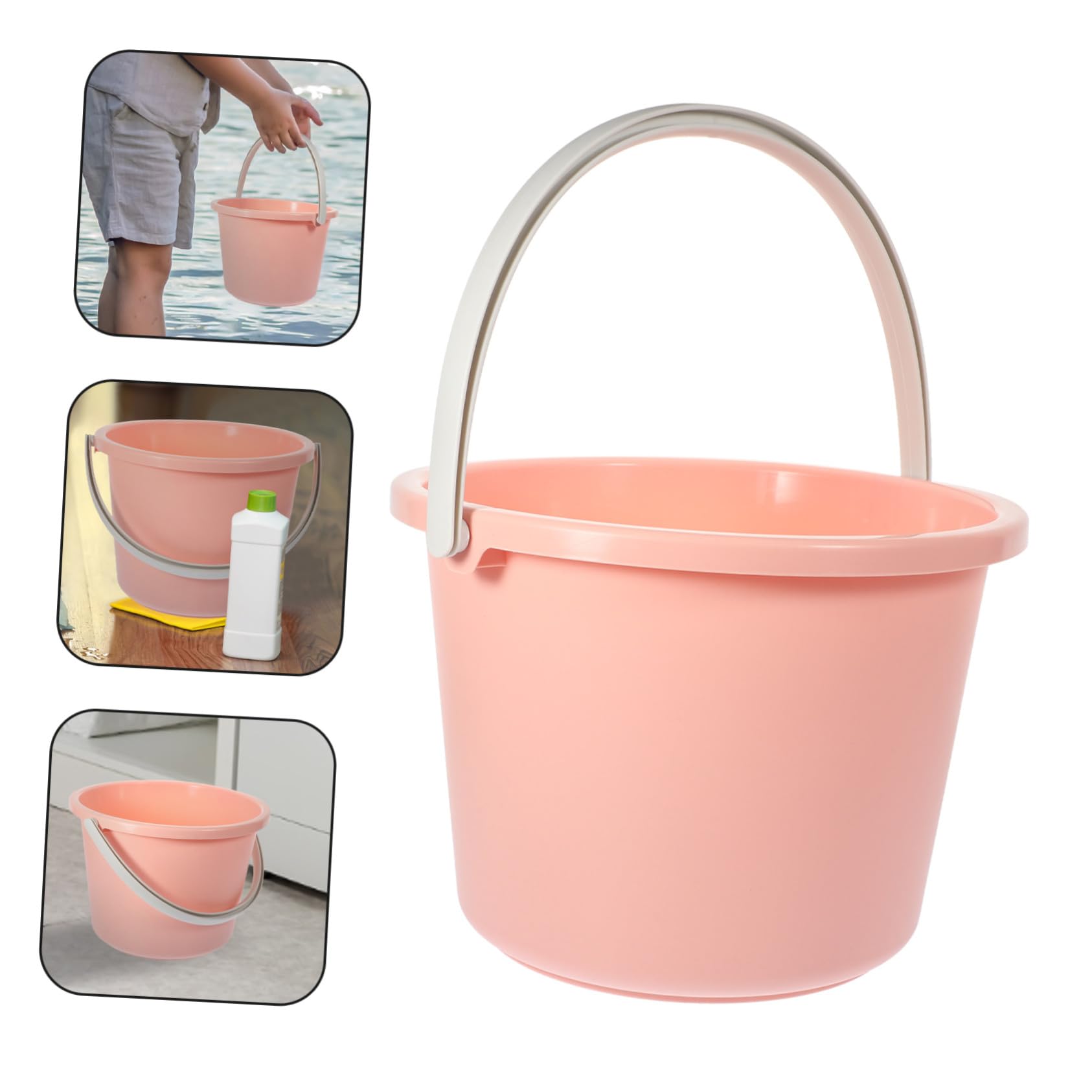Cubo Plástico Portátil con Asa Antideslizante Capacidad Media para Agua y Lavandería Multifuncional para Hogar Lavado y Almacenamiento Color Rosa
