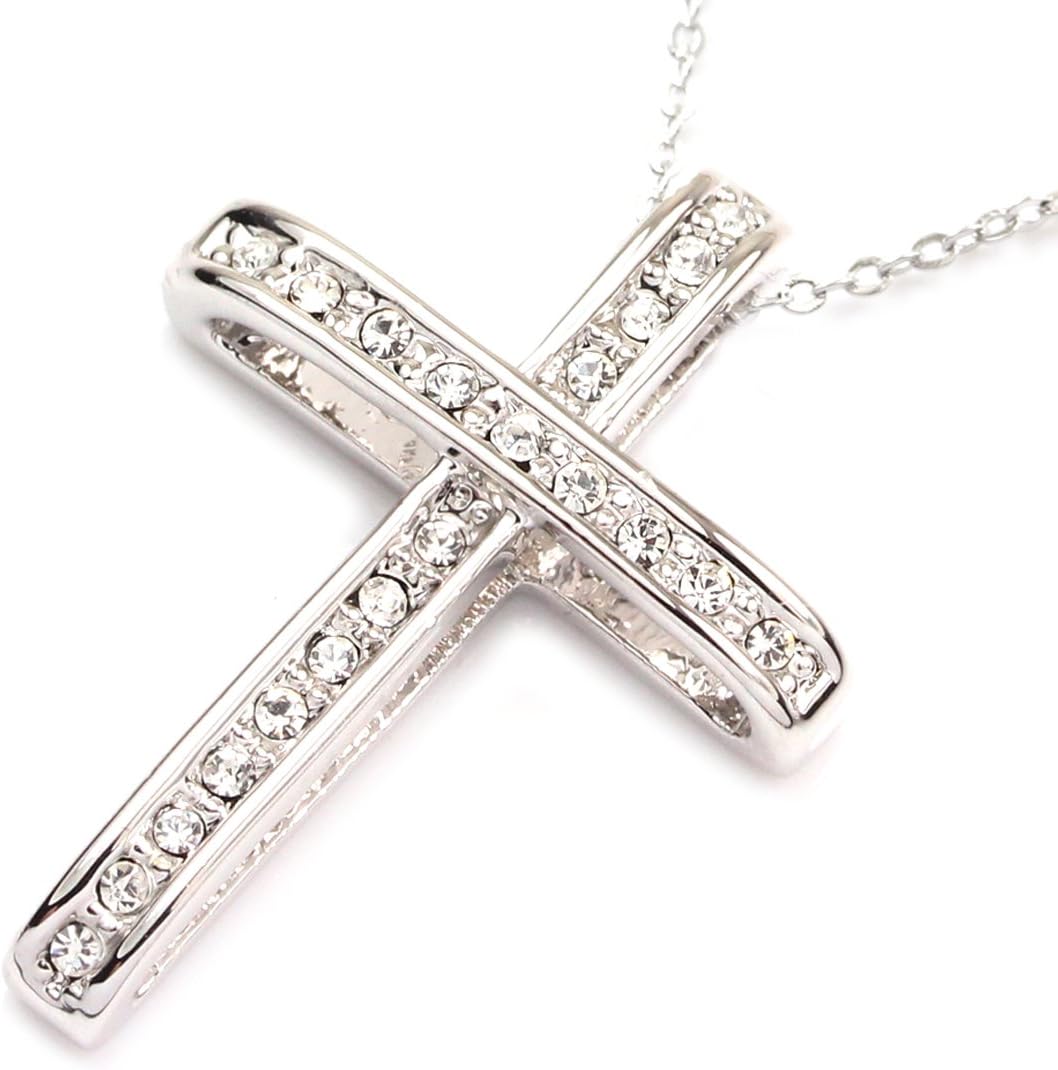 FC Jory White & Rose Gold Plated Crystal Rhinestones Cross Pendant Necklace