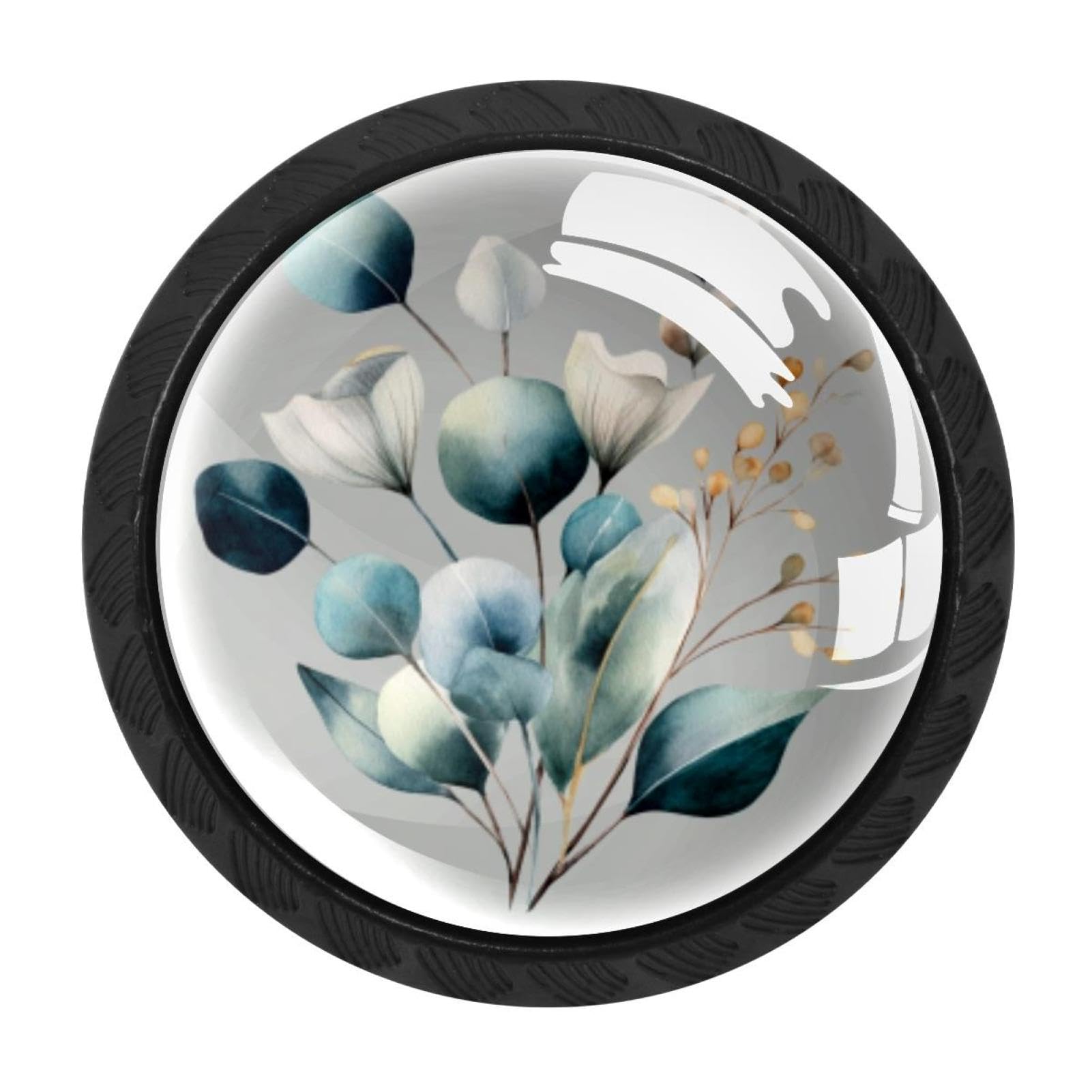 CHENZZZZ 4 Pack Eucalyptus Leaves Branches Dresser Drawer Cabinet Knobs Round Crystal Glass Knobs Pulls Handles for Kitchen Wardrobe Cupboard Door Hardware
