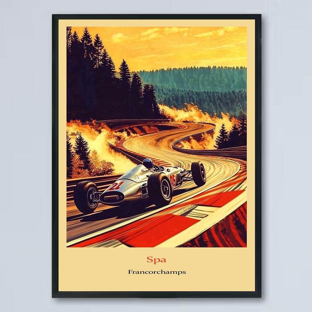 Vintage F1 Racing Spa Francorchamps Poster, Race Car Print, Vintage Car Racing Poster, Race Fan Gift, Executive Office Decor, F1 Gift Idea AJUUU0