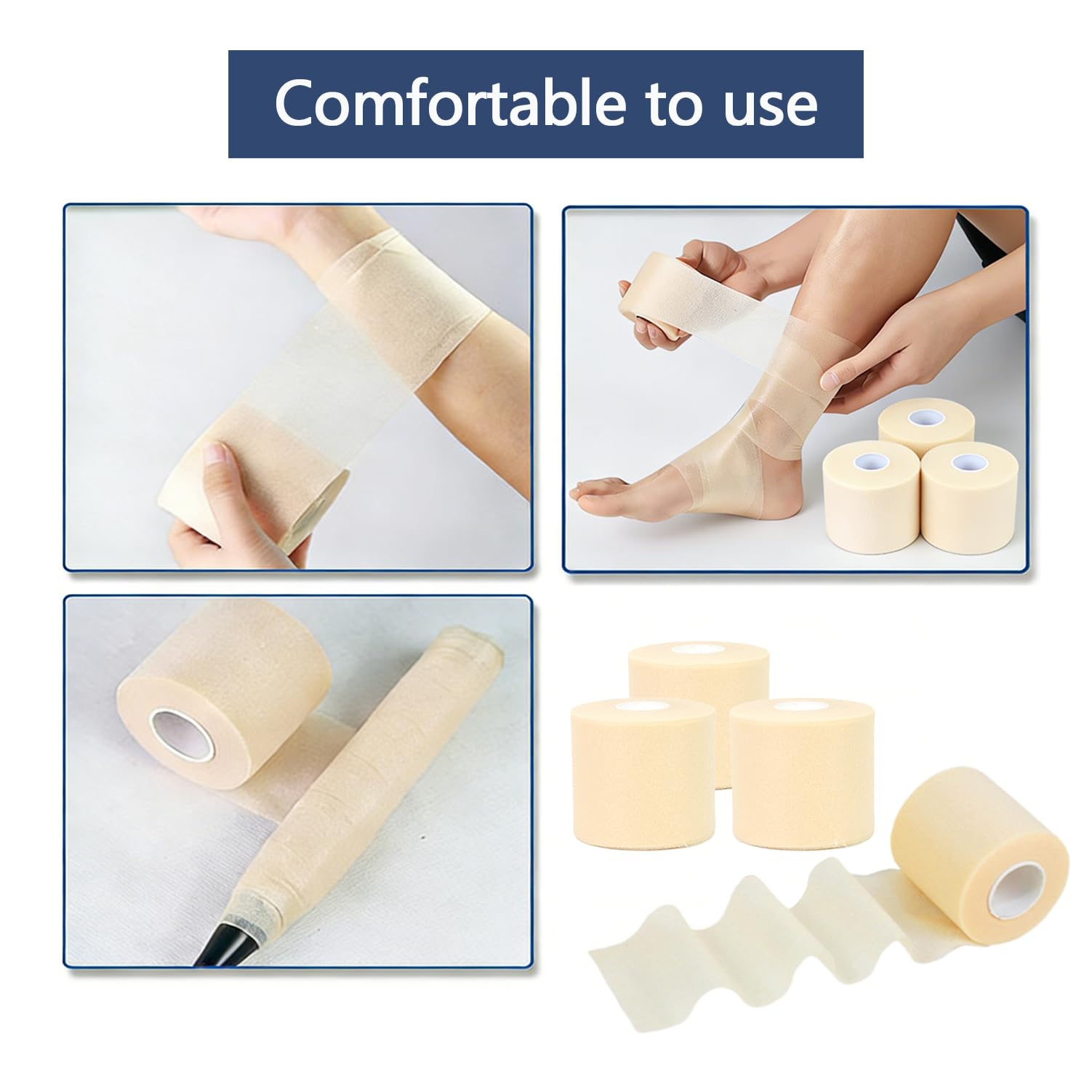 Pre-Bandage de Protection - Lot de 4 Rouleaux - Mousse Underwrap Athlétique pour Chevilles, Poignets, Genoux - 7 cm x 27 m - Adhésif Peau Doux et Facile à Retirer - Pour Sport et Fitness