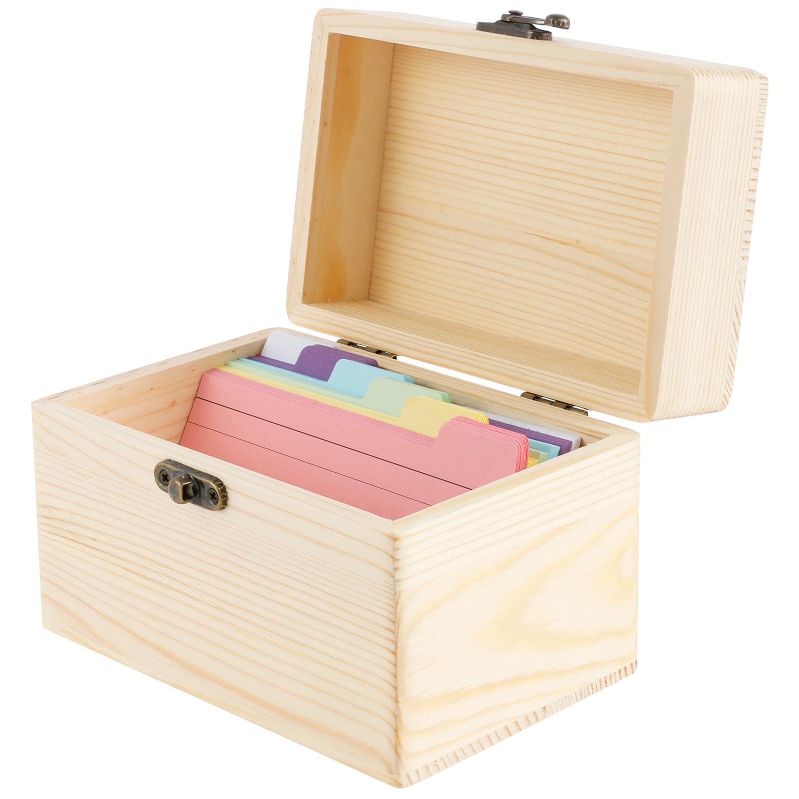 Shaojian Brown 3X5 Index Card Box With 150 Flash Cards Revision, Wooden Flashcards Organiser Multi Functional Card Storage Box For Recipe Business Cards