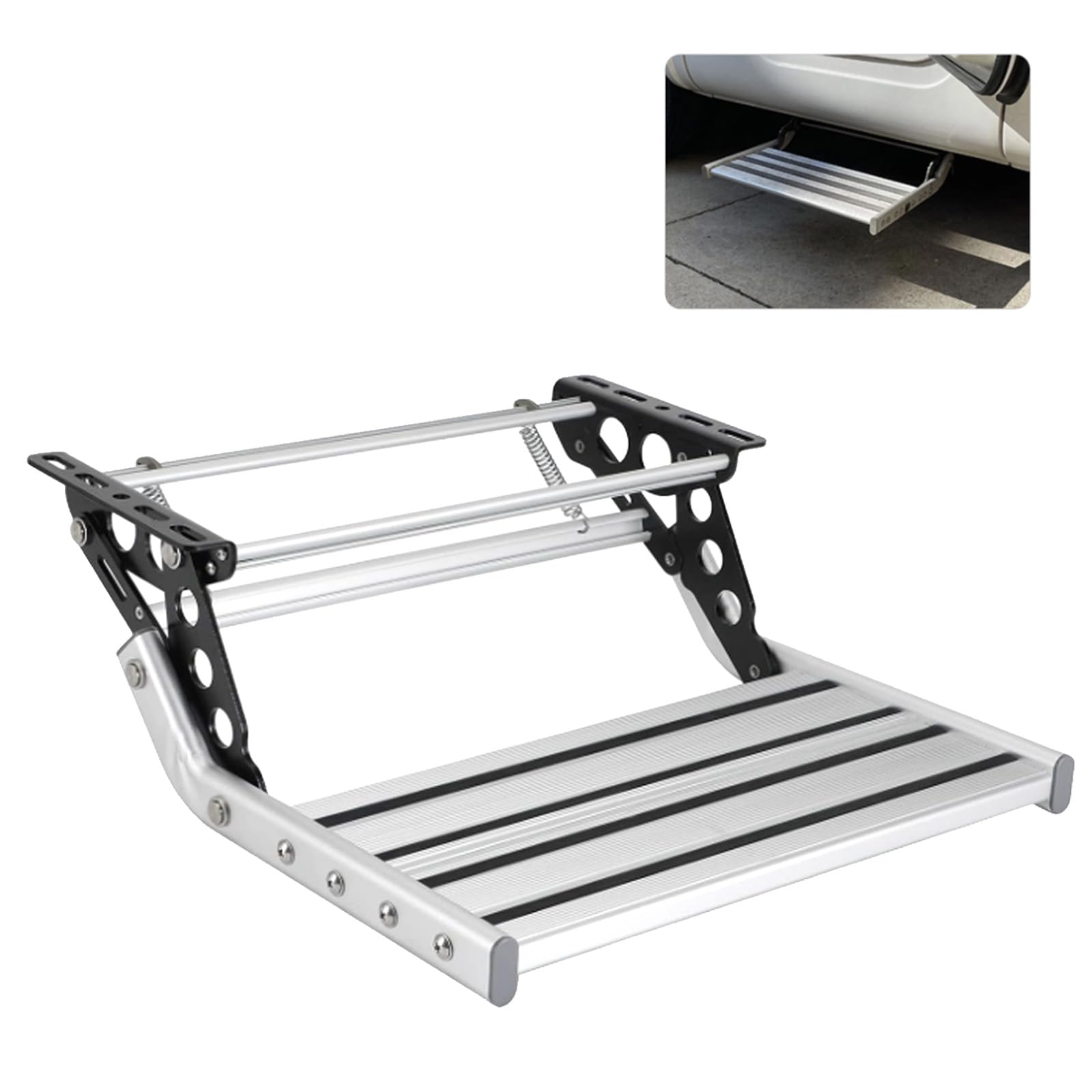 Escalón Para Autocaravana, Escalera De Un Solo Escalón Plegable Manual De Aleación De Aluminio Extensible 50,1 X 47,6 X 18,3cm Pedal Antideslizante Para Autocaravana Rv Remolque De Viaje Caravana