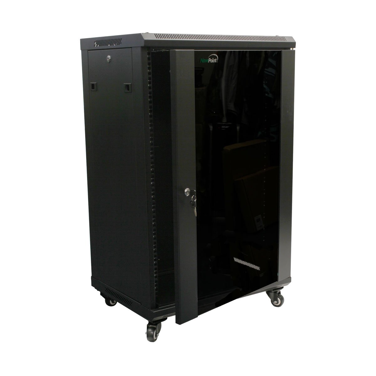 NavePoint 18U Wall Mount Network Server Cabinet Rack Enclosure Glass Door Lock w/Casters
