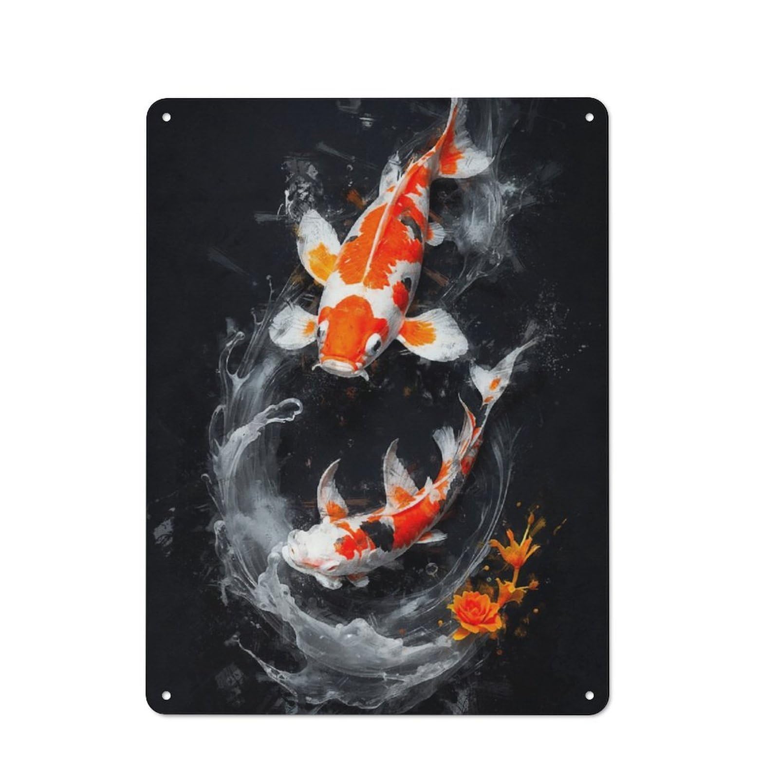Junmoney Koi Underwater Dreamscape Vintage Metal Plaque 40X30cm Featuring For Pub Or Café, Suited To Café Interior Fans