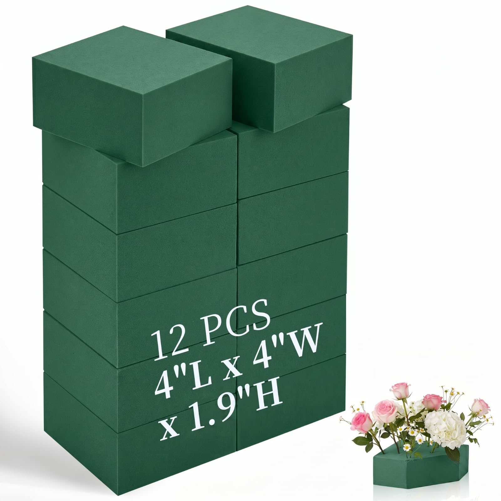 Innconee 12 Pcs 4"L x 4"w x 1.9"h Large Floral Foam Blocks Wet &amp; Dry