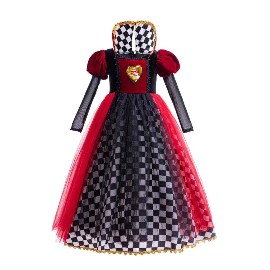 Lito Angels Vestido Disfraz de Carnaval Reina de las cartas Chica maravilla Fiesta con Accesorios para Niñas, Rojo Negro