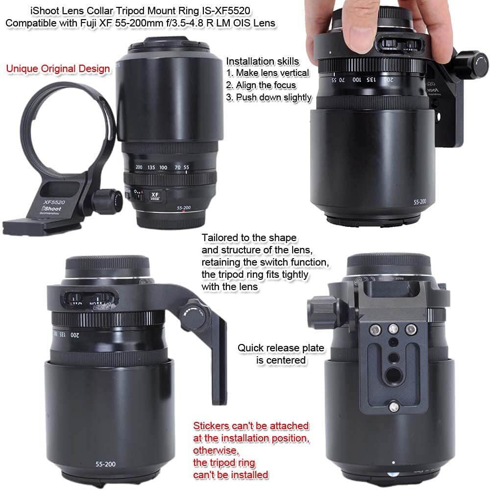 Anello di montaggio per treppiede compatibile con Fuji XF 70-300 f/4-5.6 R LM OIS WR e Fujifilm XF 55-200mm f/3.5-4.8 R LM OIS, staffa di supporto piastra a sgancio rapido per treppiede Arca-Swiss Fit