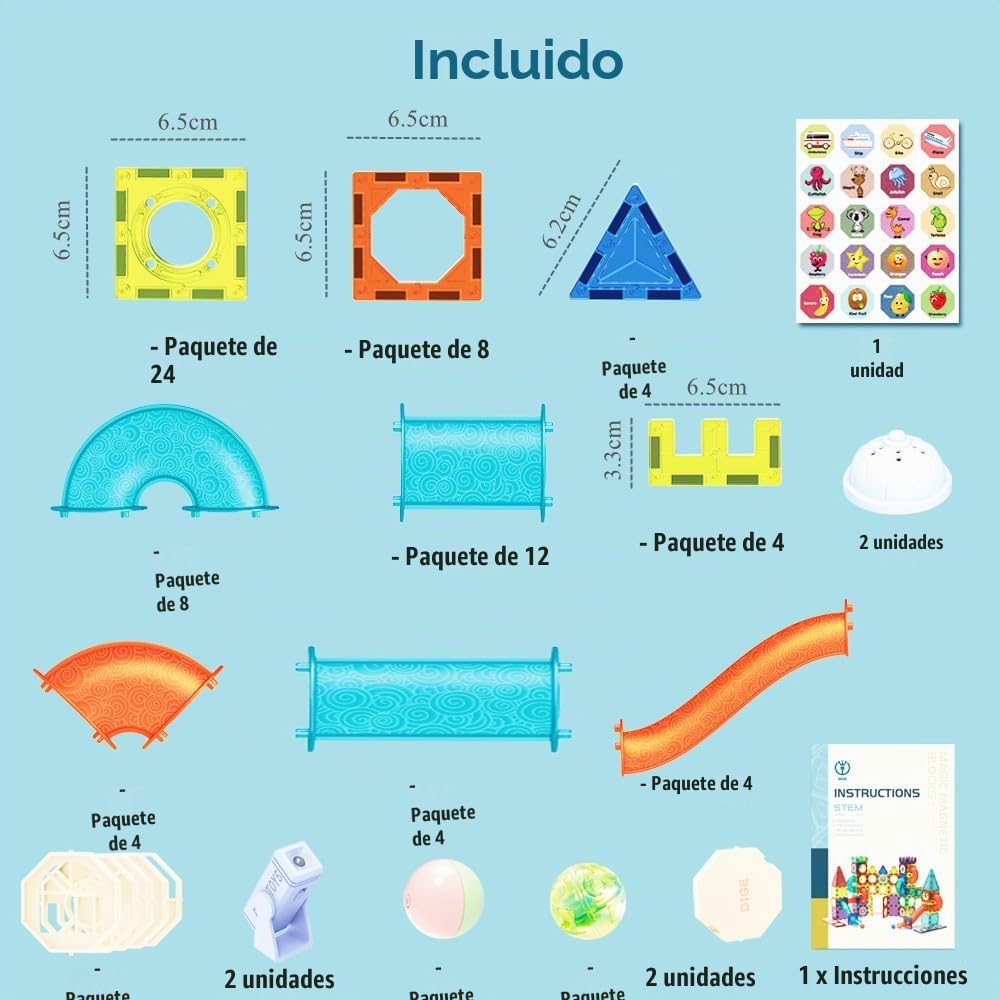 Bloques Magnéticos con Pista 110 Piezas – Stem 3D +3 Años