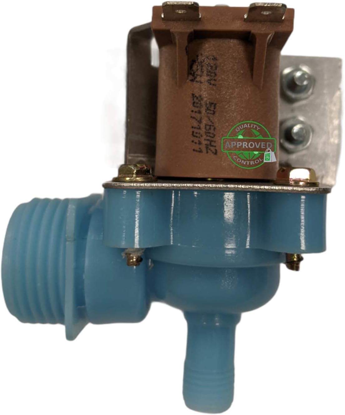 Depan view of the GlobPro 2552A ice maker water valve, displaying voltage and frequency specifications on the solenoid.