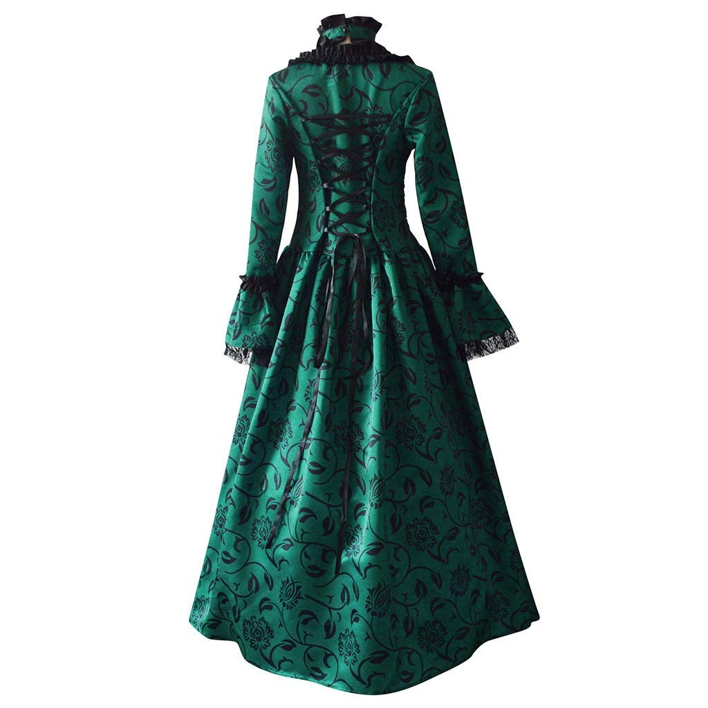 Generisch Costume di Halloween da donna, vintage, abito tradizionale da donna, stile retrò, con stampa invernale, per cosplay, palcoscenico, performance