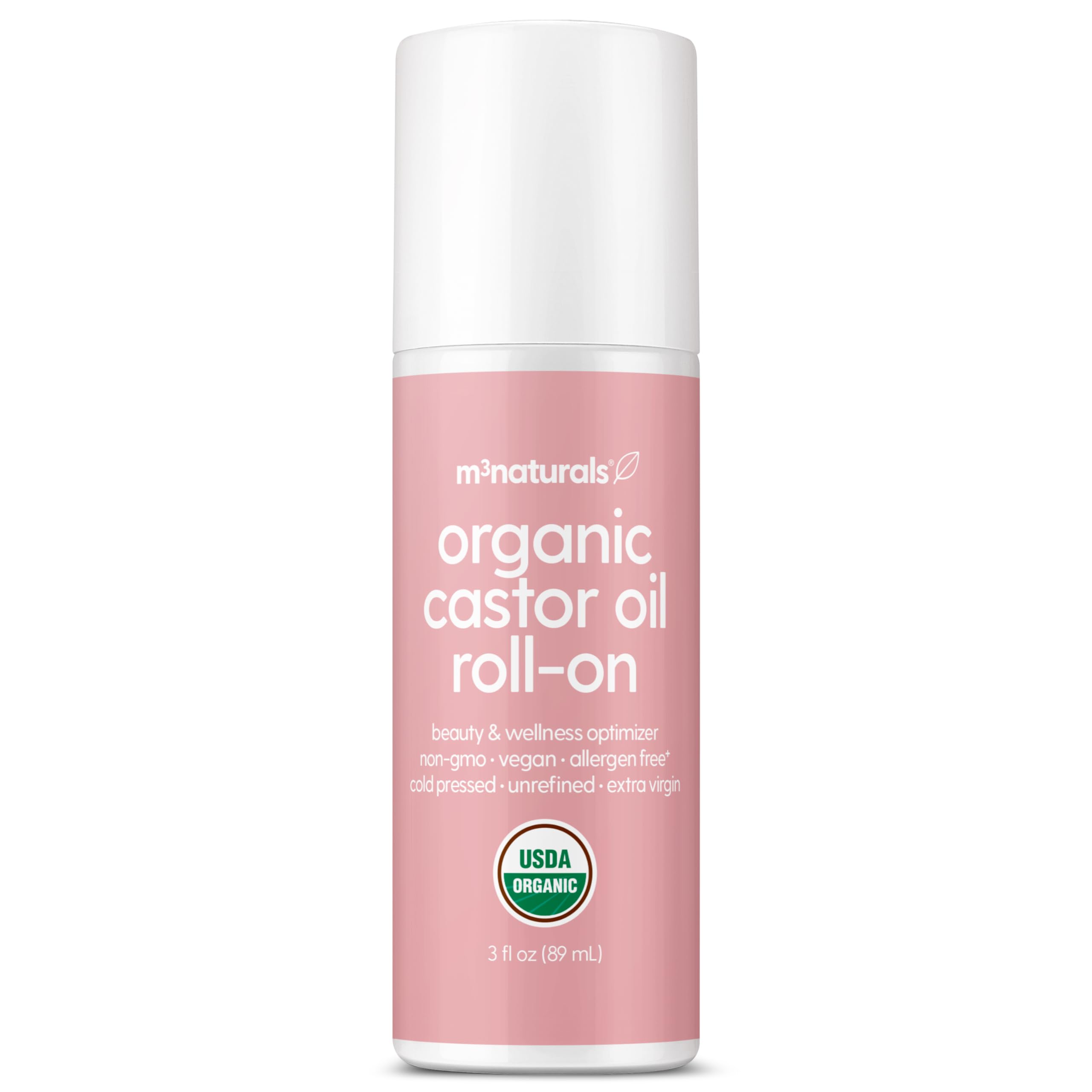 Organic Cold Pressed Castor Oil Roll-On Nourishing Treatment| Hexane-Free, USDA Organic Idea for Hair, Skin & Brows | Mess-Free Applicator, 3 fl 0z (89 mL) by M3