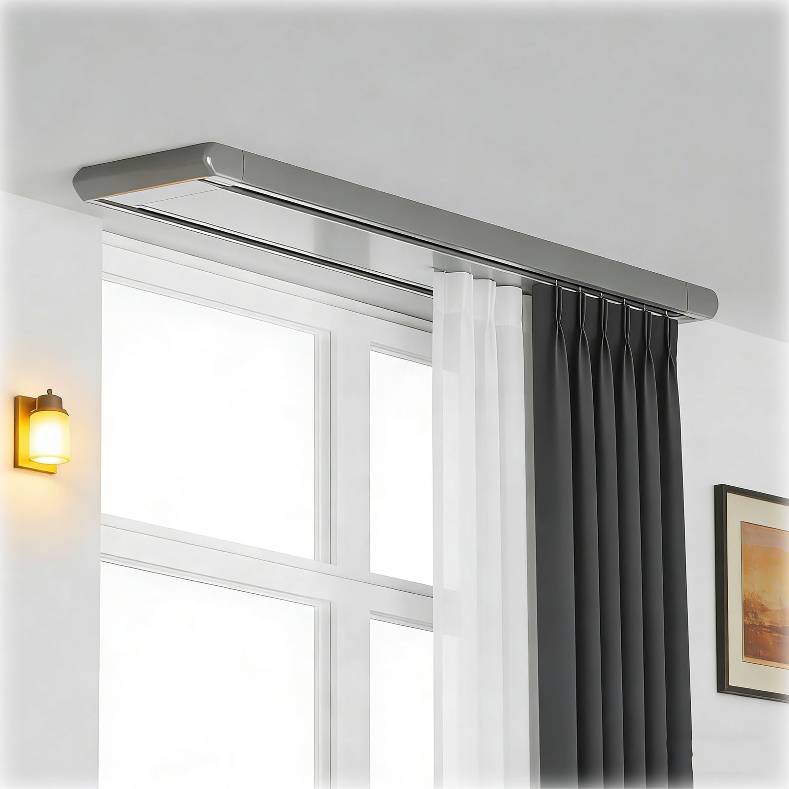 WQPMNYG Double Curtain Track Ceiling Mount - Effortless Gliding Curtain Rod Adjustable 550-600cm Ideal for Balcony Bathroom Bedroom Office Closet - Gray (5.6ft/170cm)