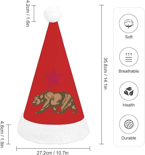 Miniatura 2 de California Bear and Red Star Cute Christmas Hats Whit Short Plush Xmas Santa Hats Decoration Festival Holiday Party Gift for Men Women