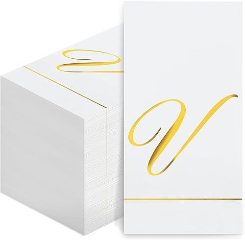 Miniatura 10 de Pasimy 100 servilletas con inicial, servilletas con monograma para invitados, toallas de papel con letras doradas, desechables, elegantes, toallas