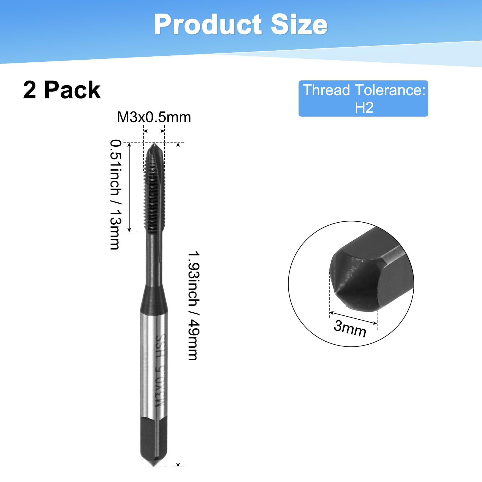 M METERXITY 2-Pack M3x0.5mm Metric Thread Tap - Image 3