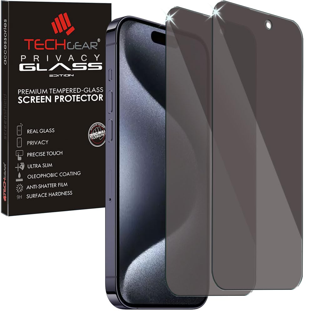 TECHGEAR [2 Pack] Anti Spy Screen Protectors for iPhone 15 Pro - PRIVACY Filter GLASS Edition Genuine Tempered Glass Screen Protector Guard Cover Compatible with iPhone 15 Pro 6.1"