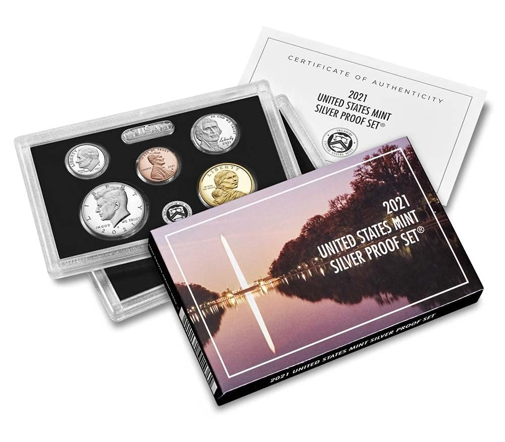 Hall of Fame Sports Memorabilia - 2021 S US Silver Proof Set - Complete 7 Coin Collection with Original Packaging - $1 US Mint - DCAM