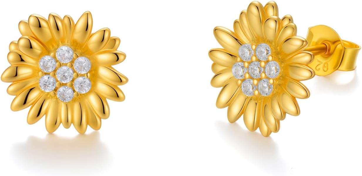 Diamond Sunflower Earrings for Women, 925 Sterling Silver Sunflower Stud Earrings with Lab Grown Diamonds Jewelry Gifts for Christmas Mothers Day Birthday