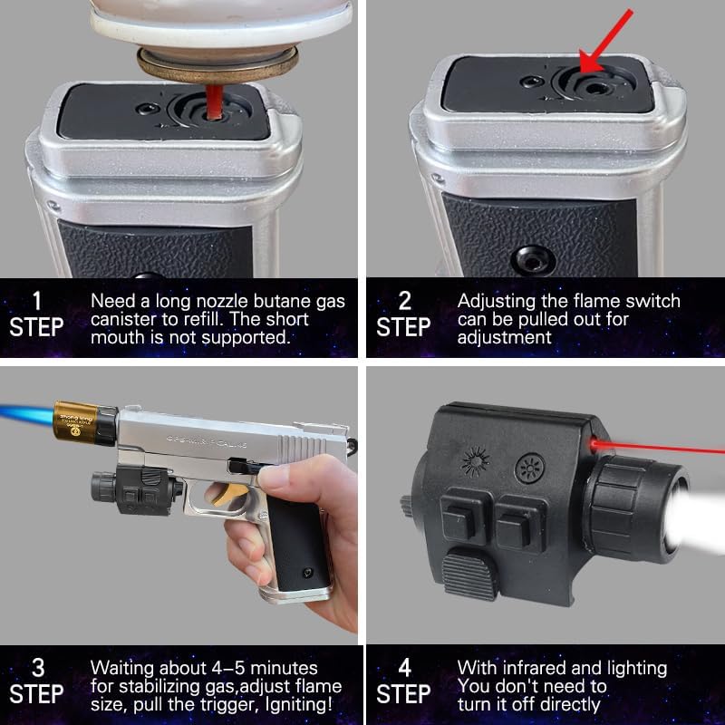 Miniatura 4 de Encendedor blanco fresco, recargable a prueba de viento, llama de chorro ajustable, velas de barbacoa para acampar (butano no incluido)