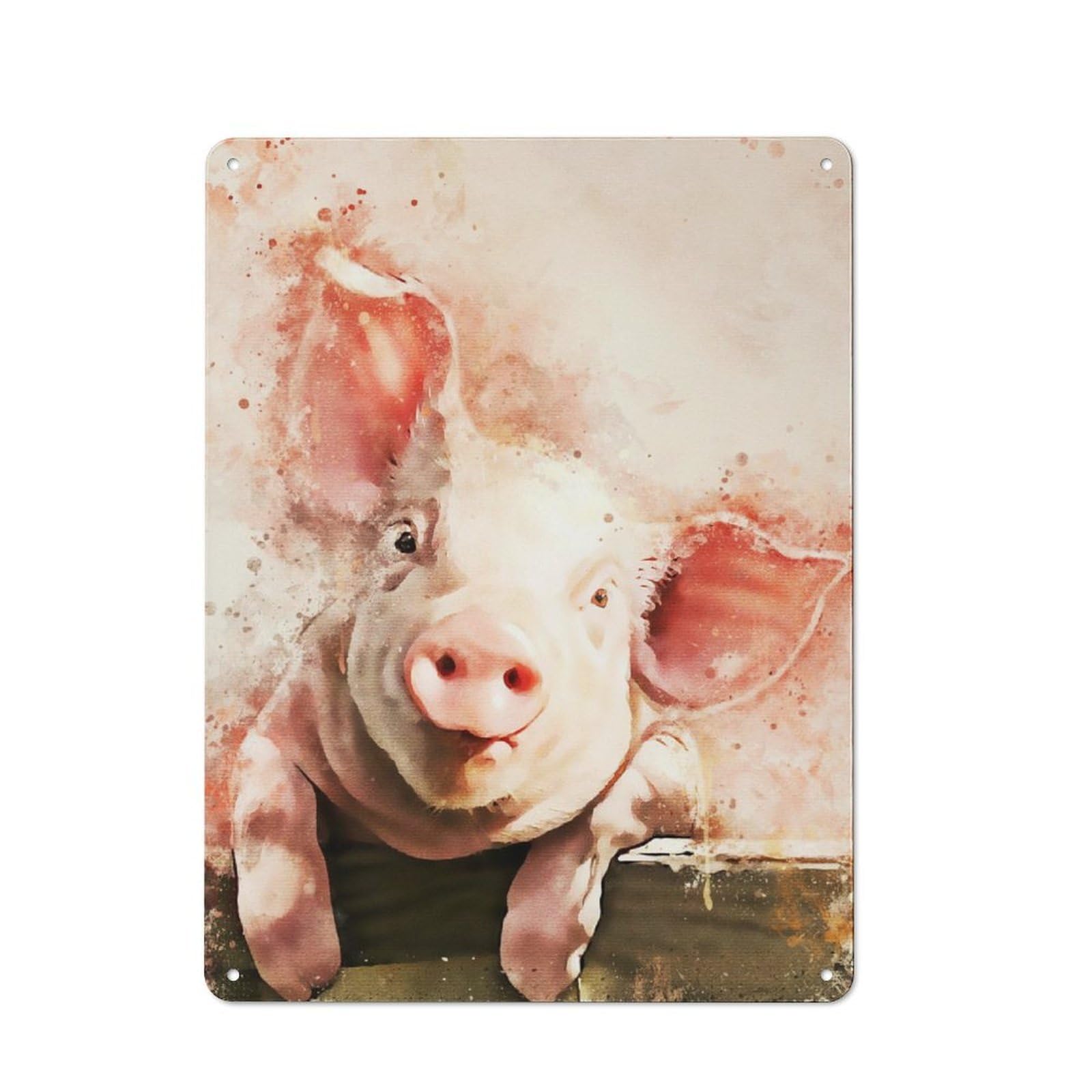 Junmoney The Pig Decorative Metal Plaque With Design 40X30cm, Modern Retro Studio Wall Art For Workspace, Cafe, Hallway Or Garage