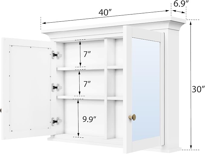 Mueble Botiquín de Madera Maciza 40"x30" con Espejo Blanco miniatura 2