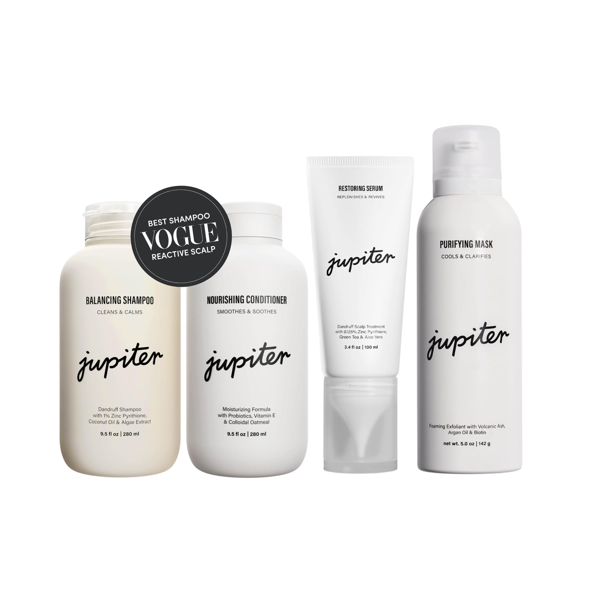 Jupiter Anti Dandruff & Exfoliation Bundle - Shampoo, Conditioner, Serum, & Mask for Flaky, Itchy, Oily & Dry Scalp - Nourishes Scalp and Reduces Breakage & Flakes - Color-Safe, Paraben-Free