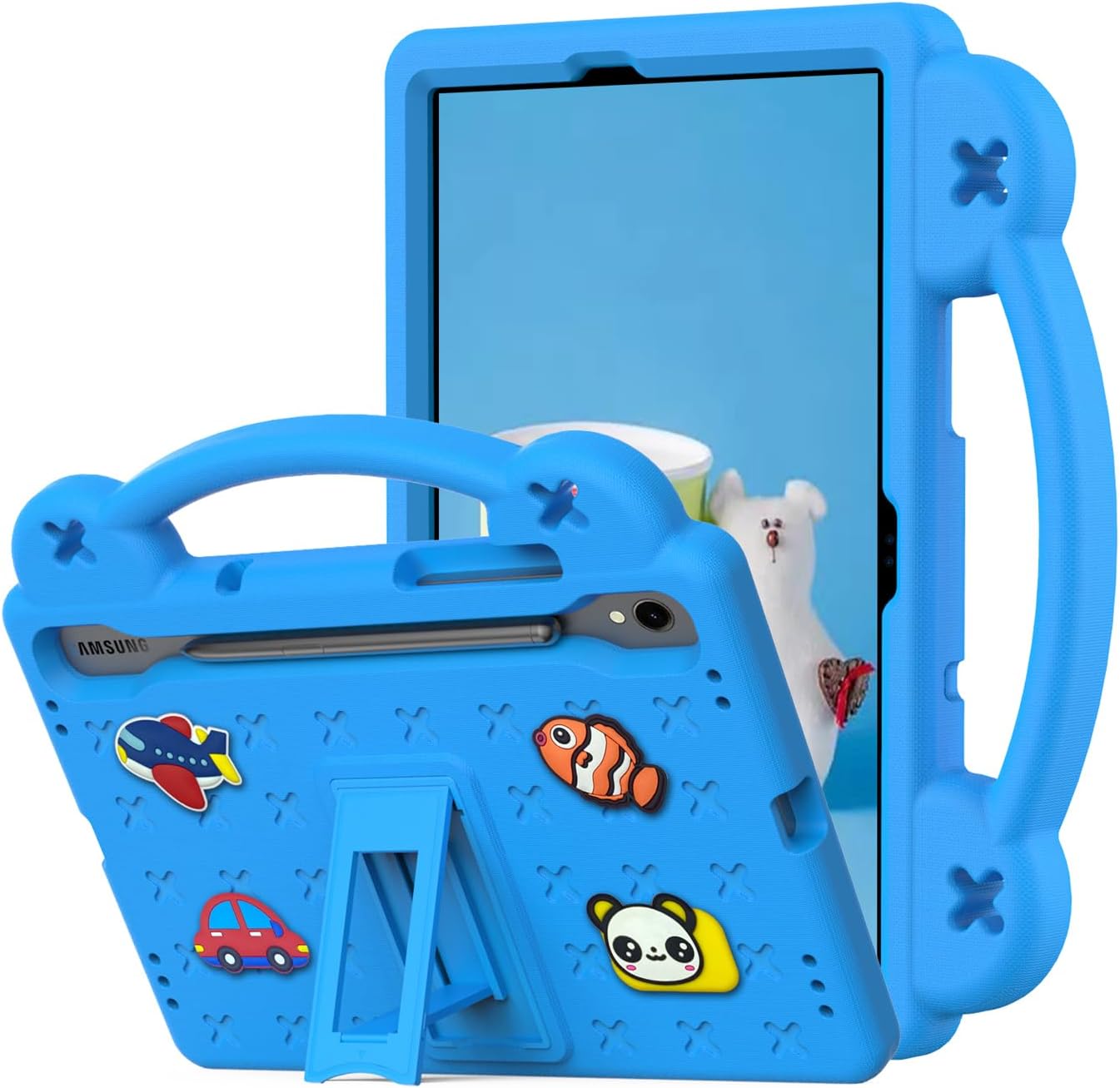 Kids Tablet Case for Samsung Galaxy Tab S7 11" 2020 SM-T870/T875,Eva Heavy Duty Shockproof Cover with Folding Kickstand,Baby Bear Cartoon Case with Shoulder Strap for Children
