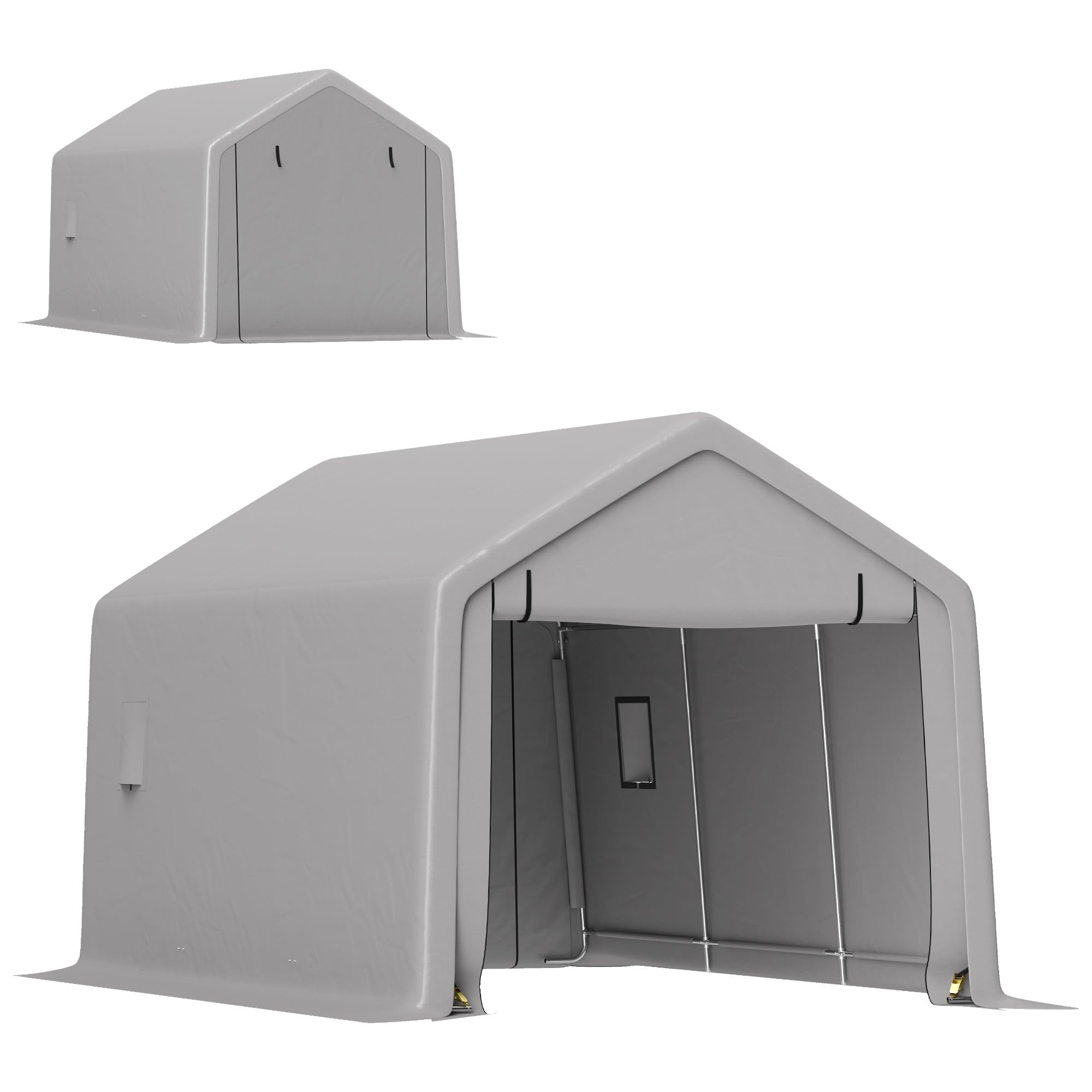 Outsunny Carport Tente de Garage 3 x 5,2 m, abri Voiture extérieur, Tente de Stockage avec Porte Enroulable Amovible, pour Camion, Bateau, Gris