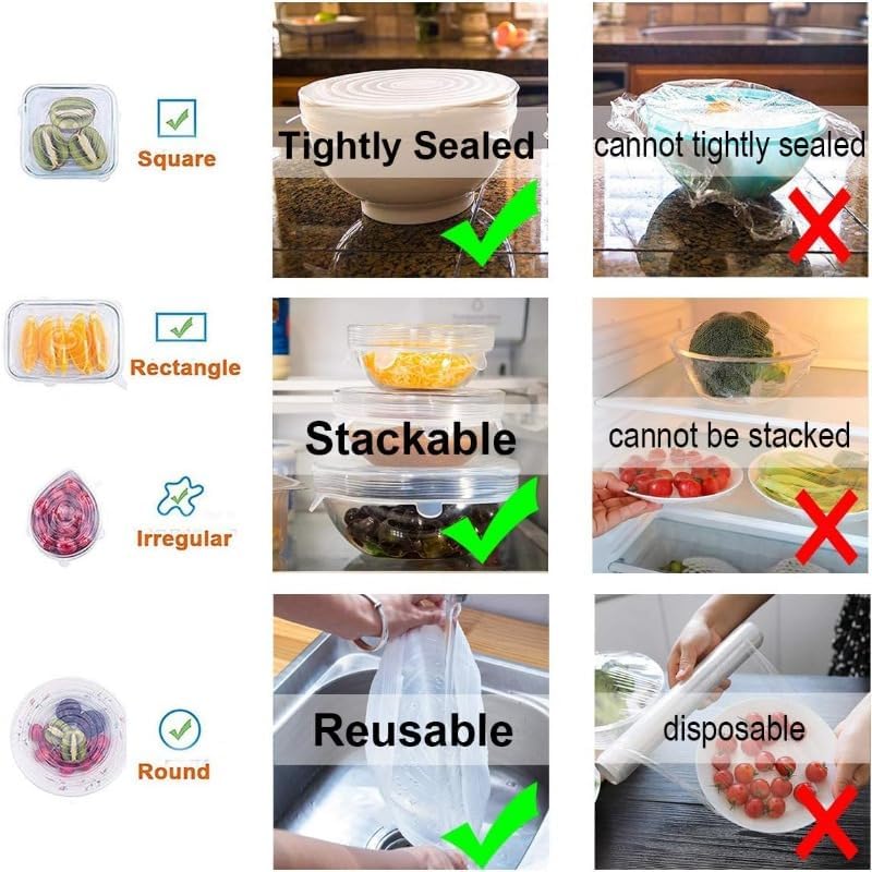 Miniatura 6 de Silicone Stretch Lids 12 Pack of 6 Sizes BPA-free Reusable Silicone Lids for Food Storage Microwave & Dishwasher Use Safe (white,12pcs)