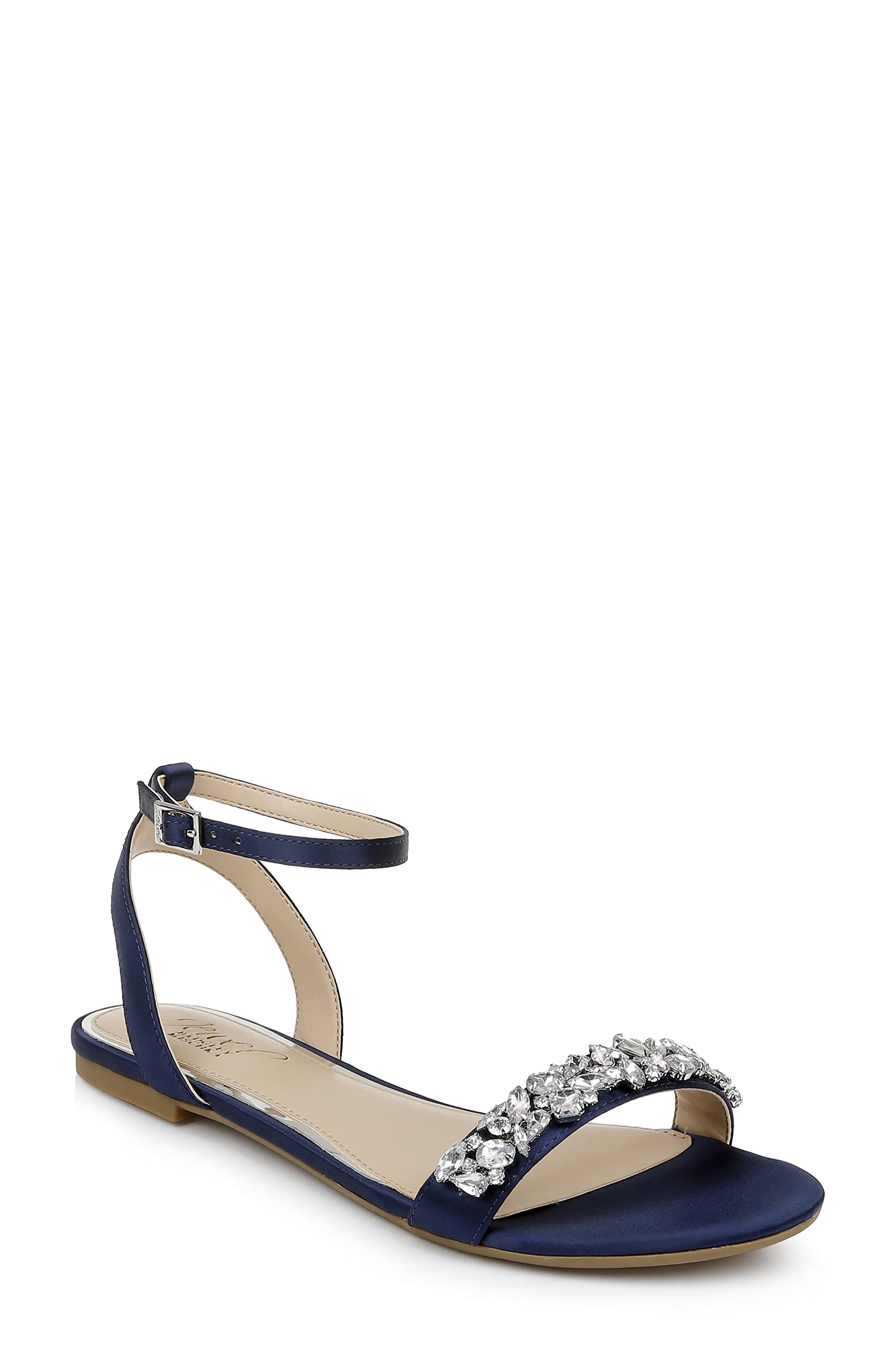 Jewel Badgley Mischka Women's Ohara Flat Sandal, Navy, 6.5 UK