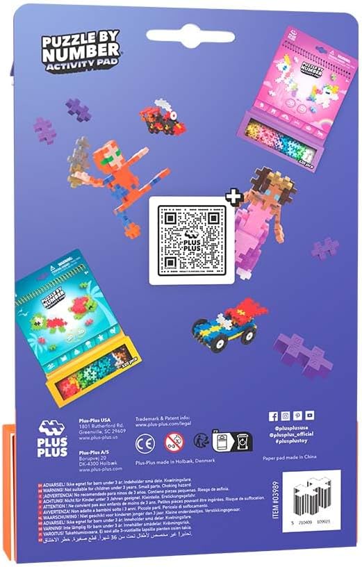 Plus Plus Puzzle By Number Activity Pad, Kids Travel Activities, Interlocking Mini Building Blocks, 3D Puzzle Stem Toy for Kids - Space