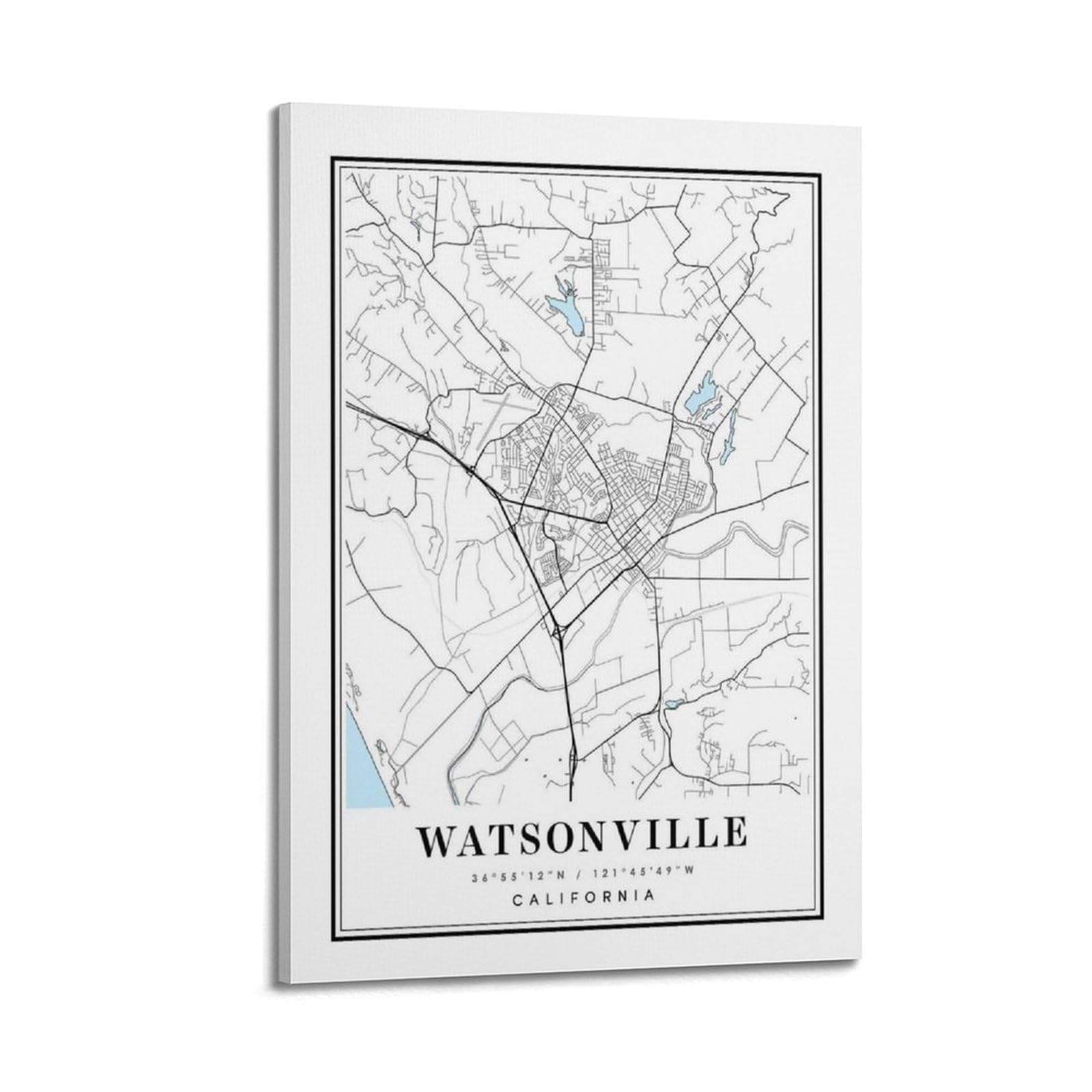 xiaoxiaoshen Watsonville California Map Canvas Poster Wall Art Prints Room Aesthetic Murals Bedroom And Living Decorations 24x36inch(60x90cm)