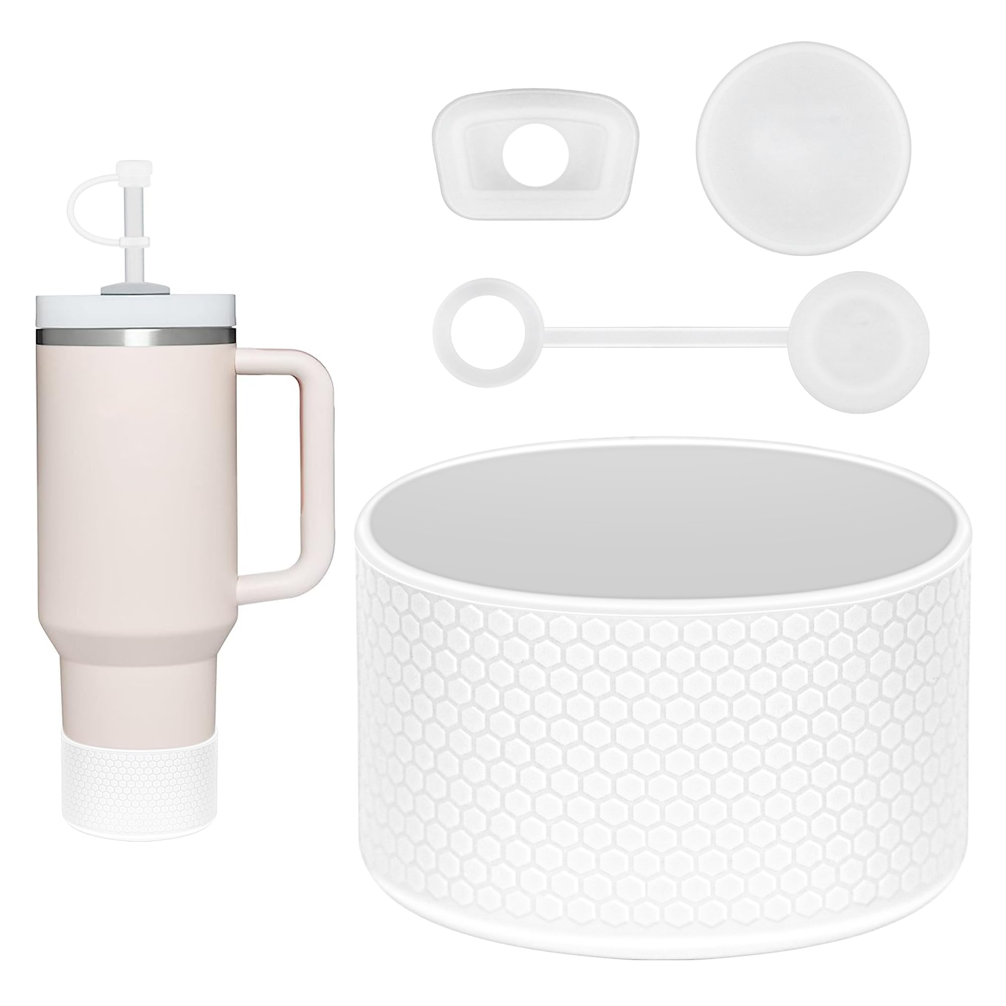 UBEEKOO Silicone Boot and Spill Proof Stopper,Compatible with Stanley 30/40oz 2.0 Tumbler Cup,Including 1 Hexagon Protective Silicone Boot and 1 Spill Proof Stopper Set,White