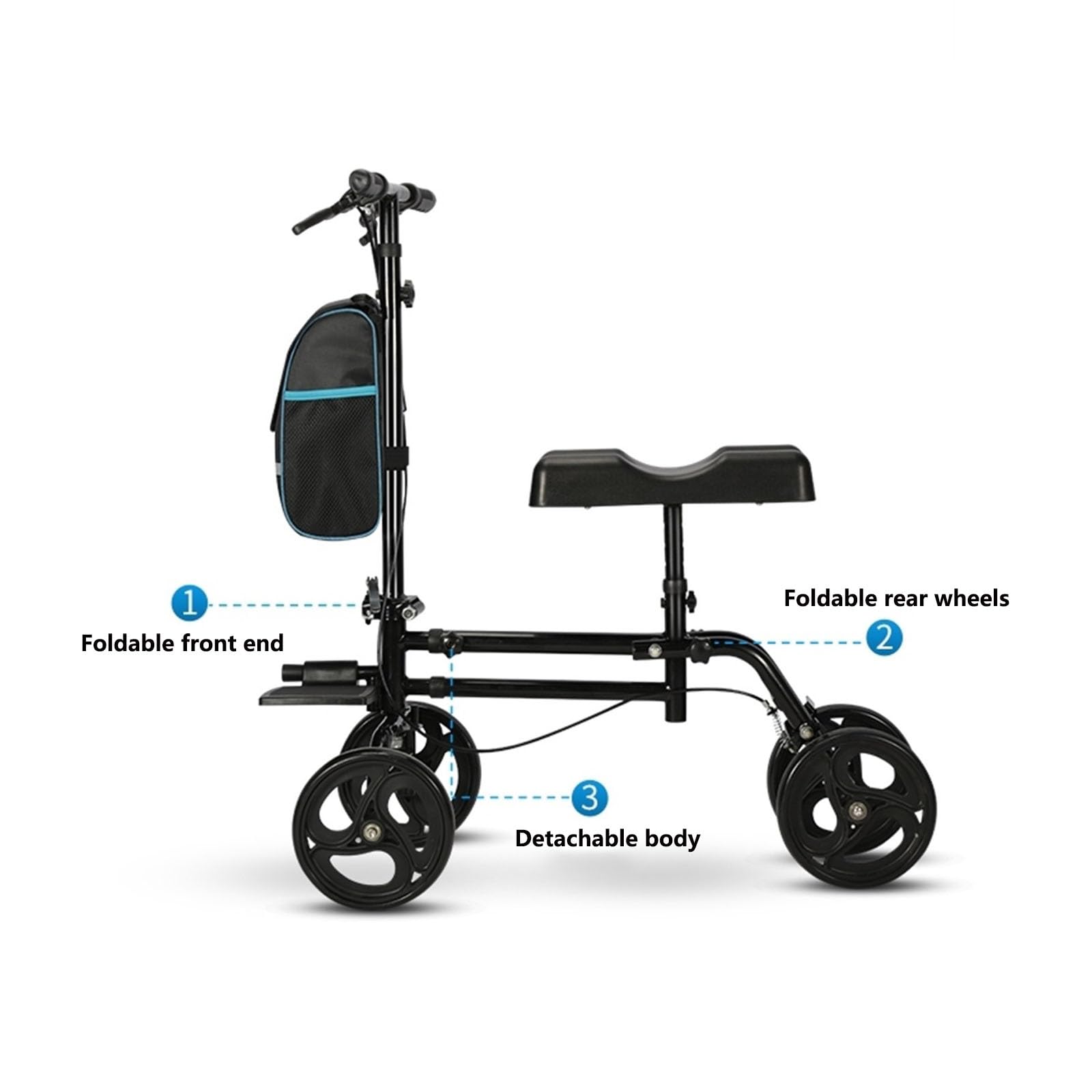Chodzik Rollator Chodzik na kółkach dla seniorów z wyściełanym siedziskiem, regulacją wysokości, chodzikiem na 8-calowych kołach, składaną lekką pomocą w chodzeniu Pomoce do chodzenia(Black-A)