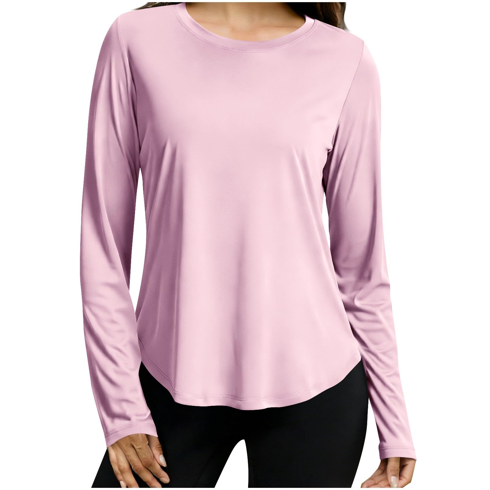 Camicia sportiva da donna a maniche lunghe da corsa Top ad asciugatura rapida traspirante protezione solare fitness palestra allenamento t-shirt leggera girocollo tinta unita escursionismo yoga