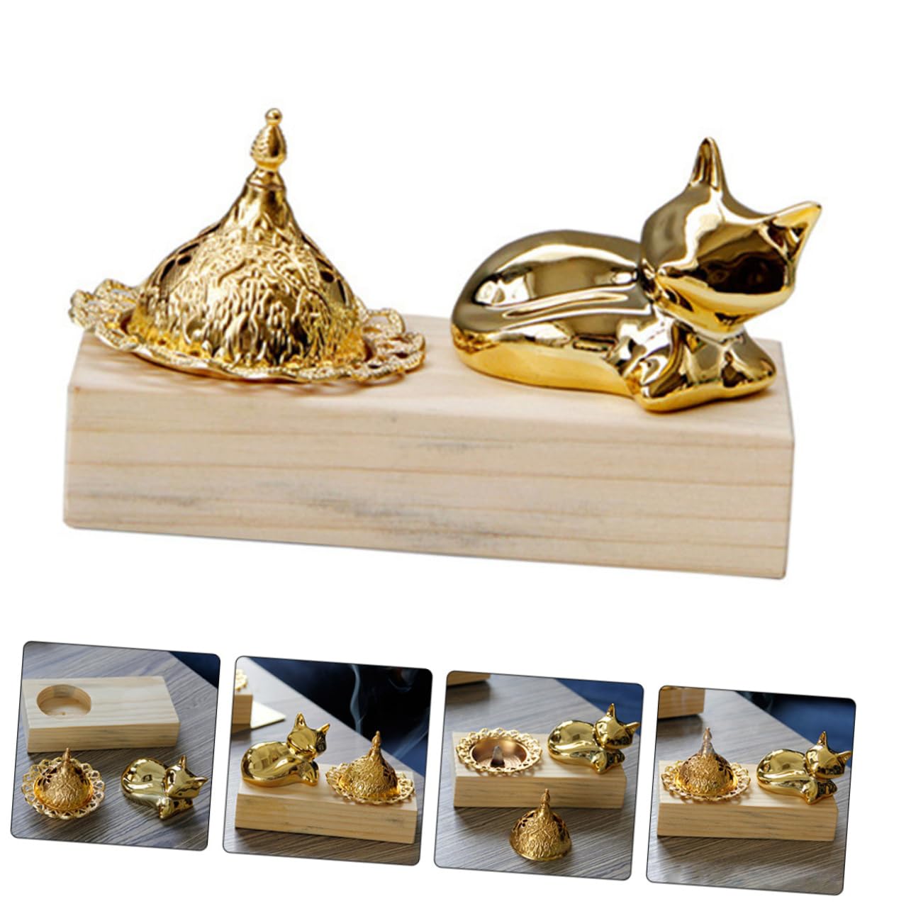 BESTYASH 4 Sätze Holz Metall Weihrauchbrenner Aromatherapie Censer für Zuhause Büro Yoga und Meditation Stabiler Räucherstäbchen Halter für Entspannende