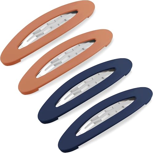 4PCS Large Matte Snap Hair Clips for Women & Teens, 3.5 Inch Blue & Orange Non-Slip Barrettes for Thick Hair, Half-Up Styles & Everyday Wear
