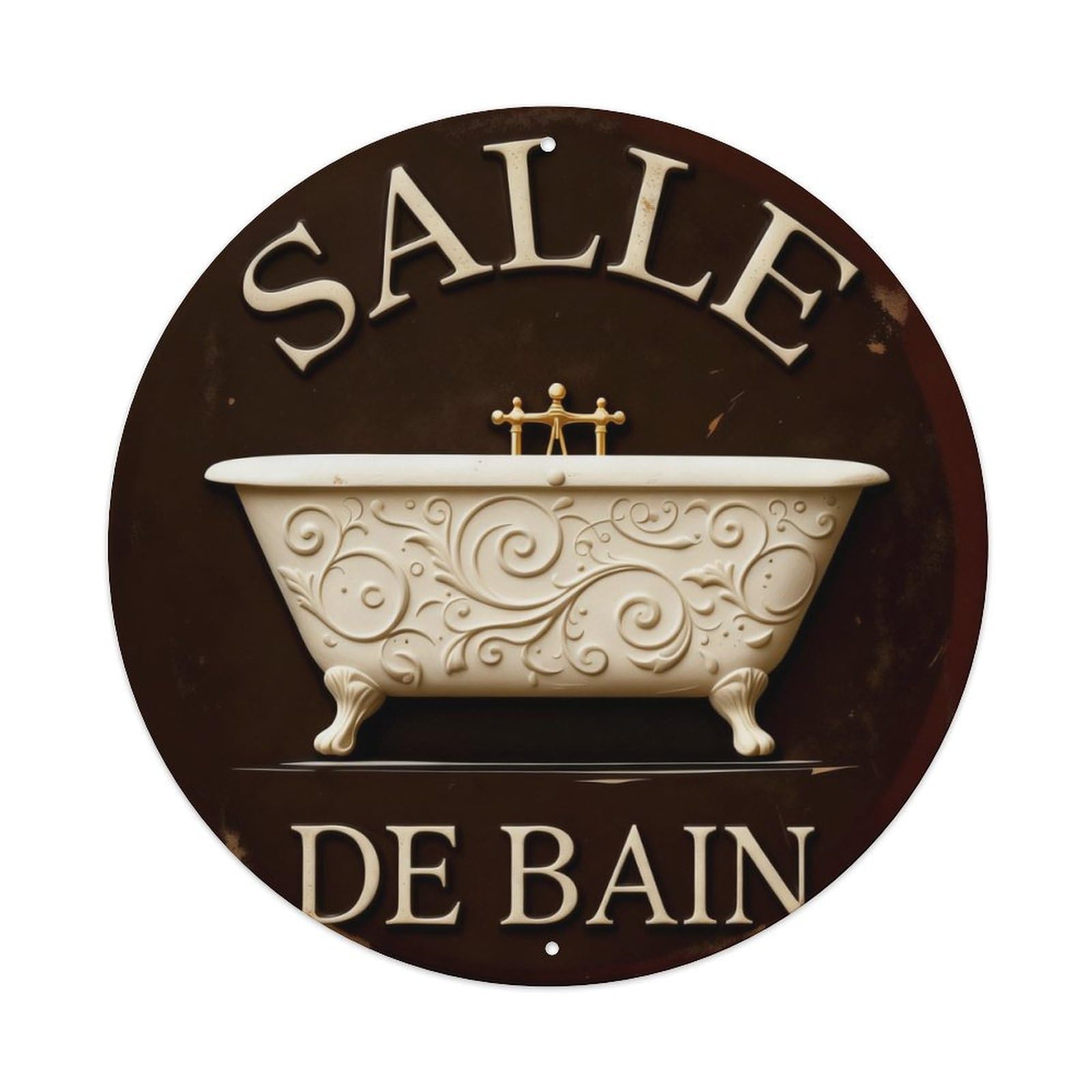 Vintage Bathtub Ornate Design Sign Round Metal Tin Sign Vintage Wall Decor, Bar Garage Cafe Kitchen Home Wall Art Poster 8x8inches