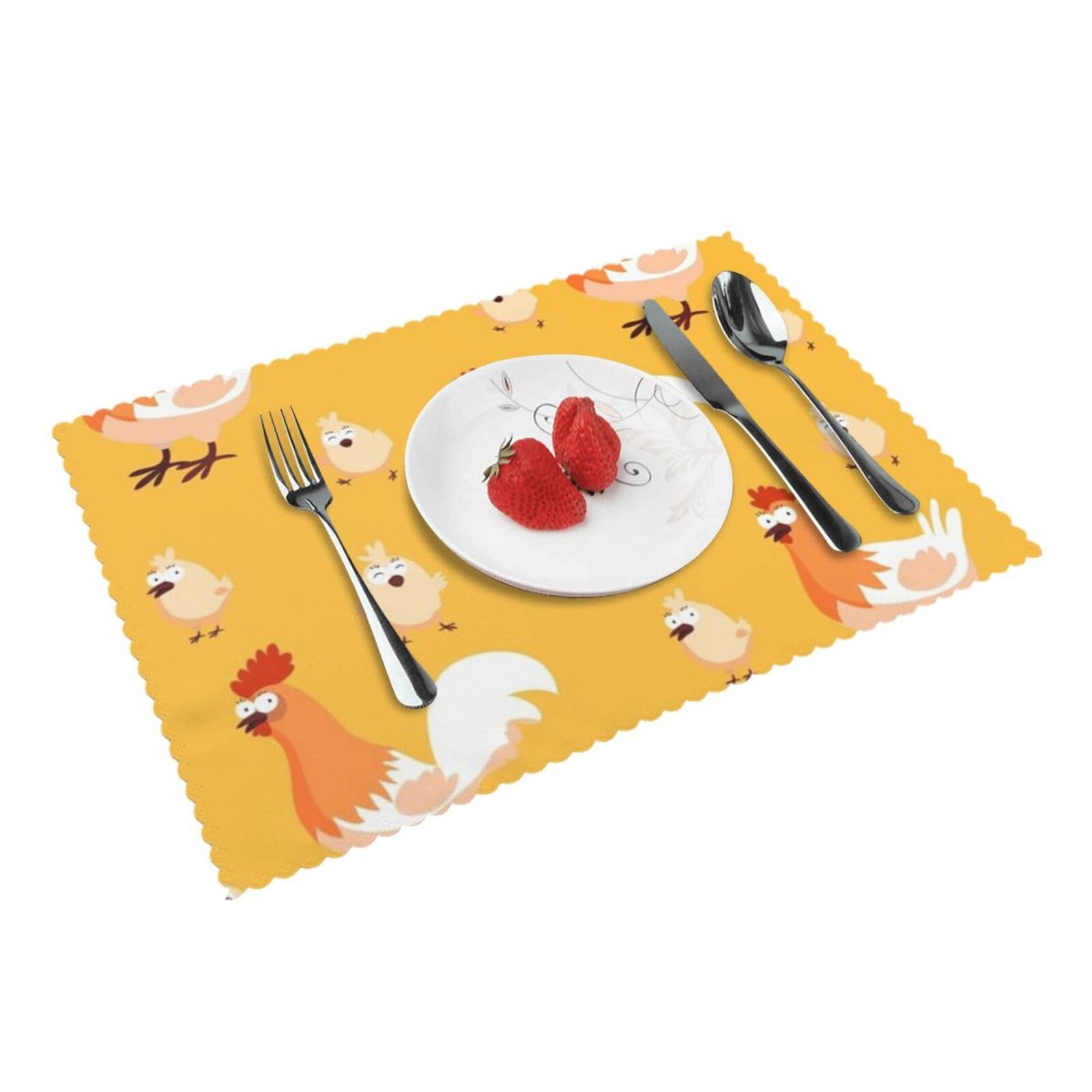 4 PCS Heat Resistant Placemat 45x30 CM, Chicken Chick Printed Non-Slip Place Mats for Kitchen Dining Table Indoor Outdoor
