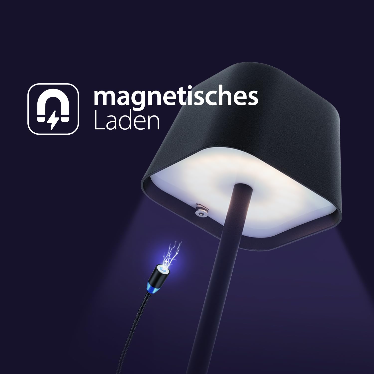SECURIT - LED-Leuchte Georgina - Dimmbar - Kabellos - Schwarz | 15-20 Stunden Leuchtdauer - USB-Magnetladekabel - Für Innen- und Außenbereich