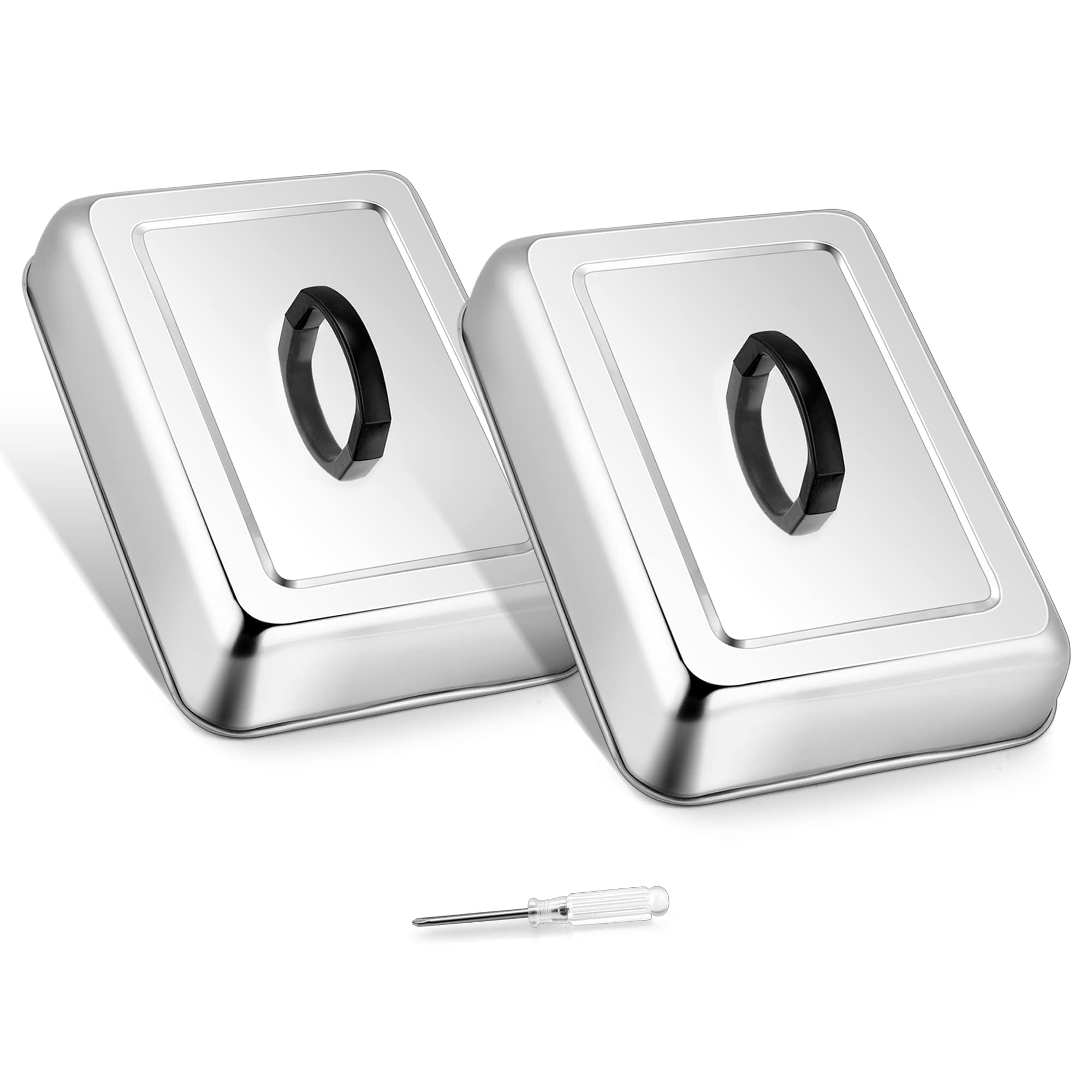 Leonyo 13" x 9" Rectangular Basting Cover Set of 2, Stainless Steel Heavy Duty Metal Cheese Melting Dome Lid for Outdoor & Indoor, Food Cover For Griddle, Dishwasher Safe
