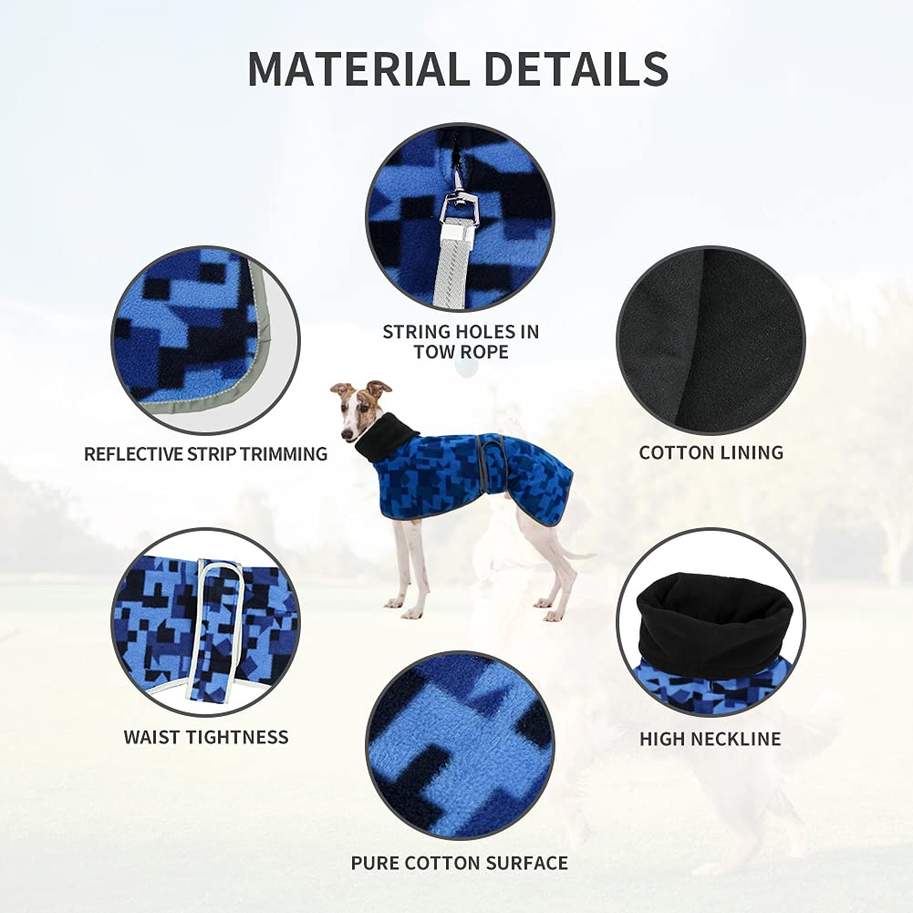 Winter Fleece Jumper for Whippet Greyhound Warm Fleece Lining and Adjustable Bands Blue, XXL - Image 2