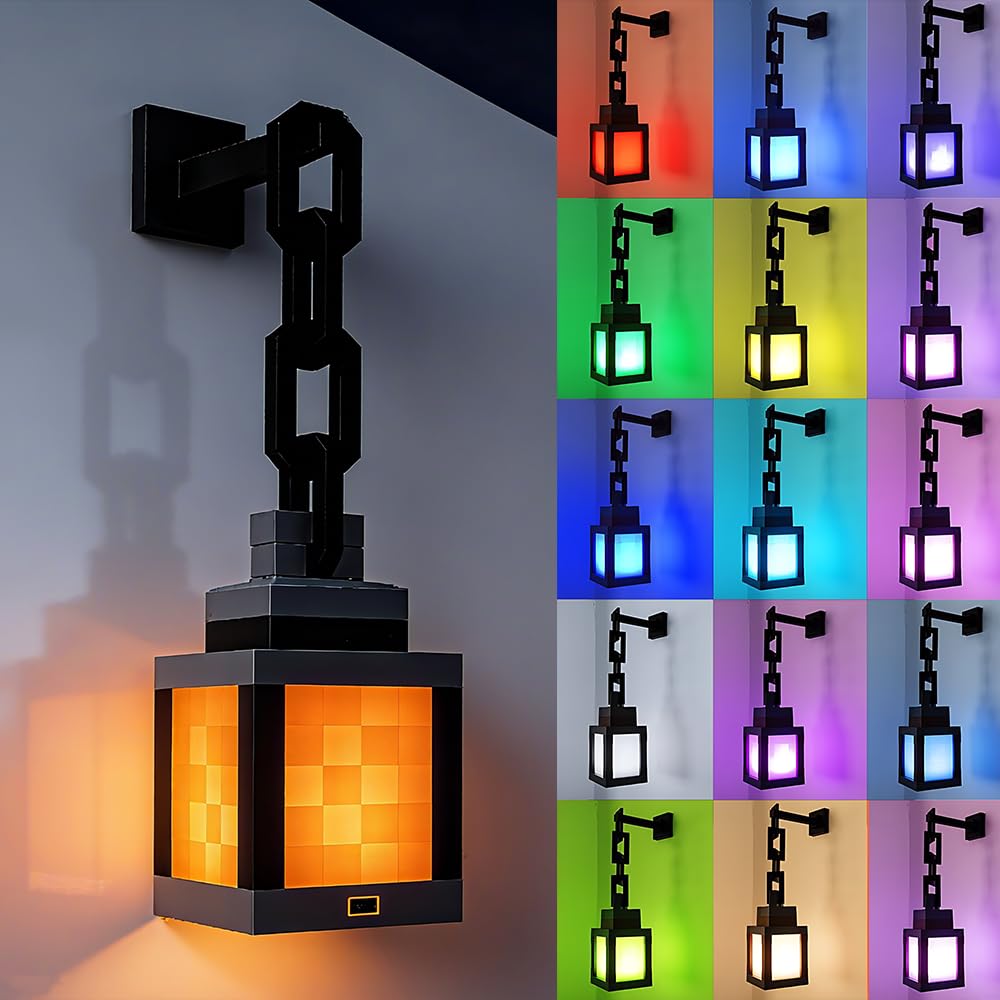NAVESO Pixelated Lantern Night Light,USB Rechargeable LED Night Lamp,RGB 16-Color,LED Night Light,Wall mounted or Tabletop,Touch Switch & Remote Control,Ideal for Room, Game Room Decor,Christmas Gifts